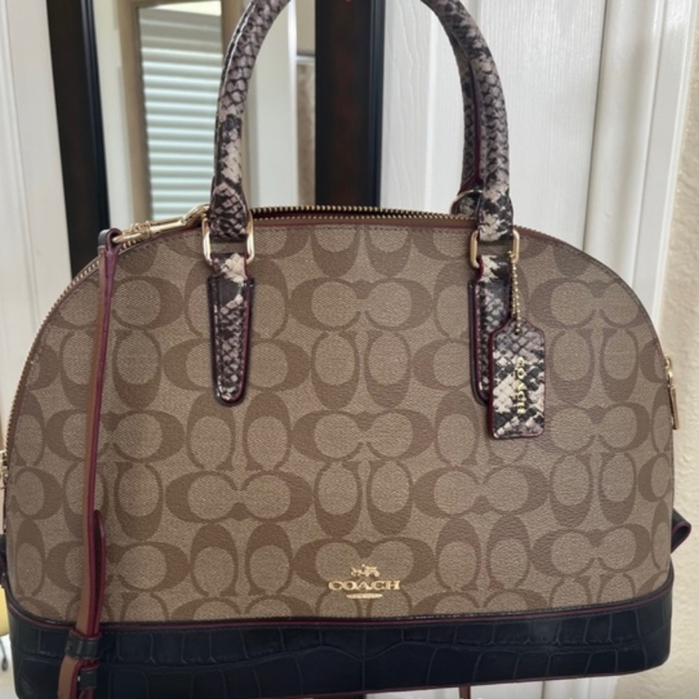 Coach leather satchel brown and burgundy